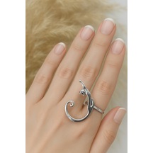 Minimal Kuyruklu Kedi Yüzük Zarafetin, Sevgisinin Ve Özgürlüğün Simgesi Gümüş - Gri