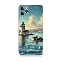 Apple iPhone 11 Pro Uyumlu Martılarla Kız Kulesi Desenli Silikon Kılıf Çok Renkli