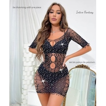 Intive Lingerie Intive Premium Limited Püskül Detaylı Dekolteli Transparan Mini V Siyah