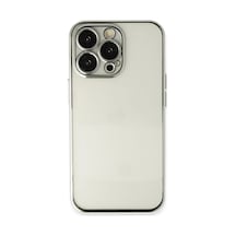 Apple iPhone Uyumlu  13 Pro Max Uyumlu Kılıf Lensli Silikon - Gümüş