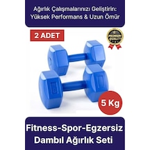 Premium Kalite Fitness Spor Egzersiz Vücut Kas Geliştirme Mavi 5 Kg Dambıl Ağırlık Seti - 2 Adet