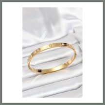 Bezos 316l Çelik Gold Renk Zirkon Taşlı 65 Mm Kadın Kelepçe Bileklik Mmbz