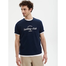 Nice & Easy Erkek Pamuklu Yazılı Tişört. 385464161 Mavi