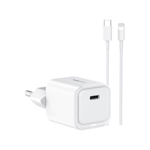Recci Rc65e Hızlı Şarj Başlığı Type-c To Lightning Pd 20w Kablolu Şarj Seti Beyaz