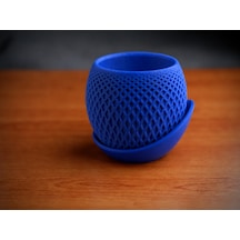 3d Baskı Küre Saksı - Kafes Dokulu İki Parçalı Dekoratif Saksı - Mavi-mavi