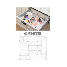 Meleni Home 12'li Set Modüler Çekmece Içi Düzenleyici, Banyo Makyaj - Takı Düzenleyici - Ofis Masaüstü Organizer Beyaz