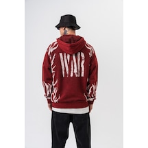 Respire Erkek War Baskılı Yıkamalı Kapüşonlu Oversize Hoodie Bordo