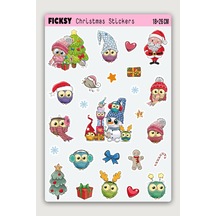 Sevimli Baykuş Yılbaşı Yeni Yıl Temalı Sticker Seti - 25 Adet Etiket Çıkartma Diğer