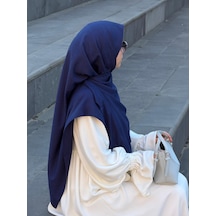 Qalortex Scarf Premium Jakarlı Sare Büyük Boy Eşarp - Lacivert