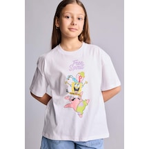Defacto Spongebob Oversıze Bisiklet Yaka Kısa Kollu Tişört Kız Çocuk H3481a826hswt79 Beyaz-wt79
