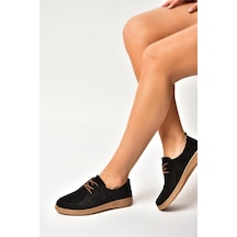 Fox Shoes Y555323002 Siyah Hakiki Deri Süet Günlük Kadın Ayakkabı