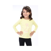 Toontoy Kids Kız Çocuk Baskılı Bisiklet Yaka Uzun Kollu Tişört Açık Sarı
