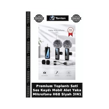 Premium Toplantı Seti Ses Kaydı Mobil Alet Yaka Mikrofonu H68 Siyah 3ın1