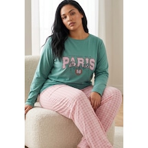 Siyah İnci Pamuklu Likralı Büyük Beden Battal Boy Örme Pijama Takım 26240935 Yeşil
