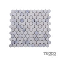 Tuqco Doğaltaş 1" Hexagon Carrara Eskitme Mermer Mozaik