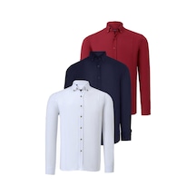 Üçlü Set G721 Dewberry Erkek Gömlek-lacivert-beyaz-bordo Lacivert-beyaz-bordo