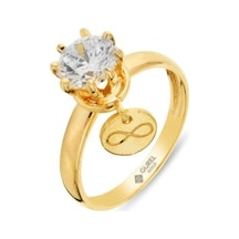 Çgk Çiğdem Gürel Kuyumculuk Kadın Sonsuzluk Sallantılı Tektaş Fantezi Yüzük Zy0246 Sarı