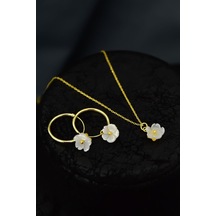 Papatya Silver 925 Ayar Gümüş Gold Kaplama Sedef Manolya Çiçeği Kolye ve Halka Küpe Set Papatya Silver 925 Ayar Gümüş Gold Kaplama Sedef Manolya Çiçeği Kolye ve Halka Küpe Set