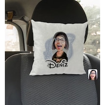 Bk Gift Kişiye Özel İsimli Mona Lisa Karikatürlü Kare Araç Koltuk Yastığı-1 Çok Renkli