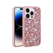 Mobilteam Apple iPhone 14 Pro Max Uyumlu Parlak Taşlı Tasarım Linea Kılıf-pembe Pembe