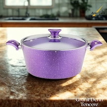 28 Cm Granit Derin Tencere Cam Kapak - Violet Violet