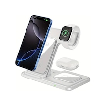 Xuweiwei Beyaz 3u 1 Arada Katlanabilir Kablosuz Sarj Standi İphone Uyumlu Samsung İwatch Airpods Pro İcin