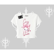 Tarzsokak Cozy Queen Kedi Baskılı Babby Tee Tshirt Beyaz