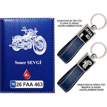 Plakanıza Özel Motor Logolu Lacivert Ruhsat Kabı Ve Anahtarlık
