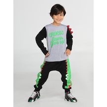 Casabony Crocos Siyah Erkek Çocuk Pantolon+T-Shirt Takım-Gri - Siyah