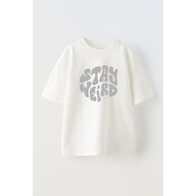 Thewert Unisex Stay Weird Tasarım Baskılı Pamuk Beyaz Oversize T-shirt