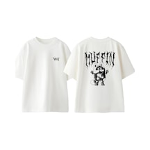 Thewert Muffin Bluey Metal Tasarım Sırt Baskılı Pamuk Beyaz Oversize T-shirt
