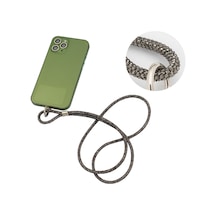 Cep Telefonu Boyun Askısı, Swarovski Taşlı Işıltılı Askı, Ayarlanabilir, Metal Halkalı, Hafif & Şık Askı İpi, Suya Dayanıklı Tasarım - Antrasit