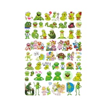 52 Adet Sevimli Kurbağa Sticker Seti - Etiket Seti Scrapbook Bullet Journal Yeşil