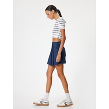 Koton Mini Şort Etek Pileli Standart Bel Slim Fit Pamuklu Lacivert 4sal70131ıw Lacivert