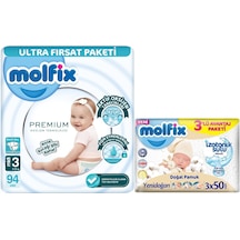 Molfix Premium Bebek Bezi Beden:4 7-14kg Maxi 94 Adet +3 Adet Islak Mendil