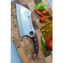 El Yapımı Büyük Satır Model Almazan Ceviz Sap Şef Mutfak Bıçağı