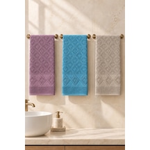 Elmas Motifli El Yüz Havlusu 50x90 Cm 3 Lü Set %100 Pamuk - Mauve Lagoon Çok Renkli