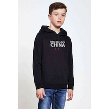 Tshirthane Region Lock China Baskılı Unisex Çocuk Kapüşonlu Siyah Sweatshirt Siyah