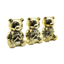 1 Adet Ayı Biblo Fiyonk Detaylı Seramik Dekoratif Obje, Oturan Figür, Parlak Gold, Büyük Boy, Decorative Figurine