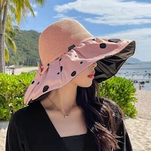 Kadın Vinil Büyük Kenarlı İçi Boş Güneş Koruma Şapkası - Bej
