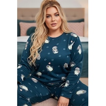 Siyah İnci Büyük Beden Polar Kışlık Örme Pijama Takım 25222582 Petrol Yeşili