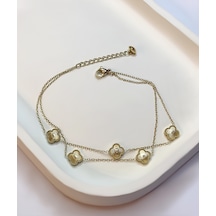 Kadın Gold Renk Yonca Model Çelik Halhal