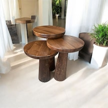 Simillo Wood Wooden Ahşap 3 Lü Set Fitilli Mantar Yan Sehpa Modern Ceviz Renk Fiskos Ceviz