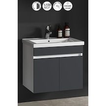 Çiğdem 65 Cm Beyaz-antrasit Gri Mat Mdf Seramik Lavabolu Asma Banyo Alt Dolabı Beyaz - Antrasit
