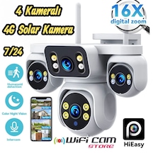 4 Kameralı Çift Panelli 4g Solar Kamera Aov 7/24 Kayıt Hiaesy Yazılım