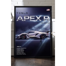 Tesla Apex R Siyah Ahşap Çerçeveli Poster, Dekoratif Araba Duvar Tablosu