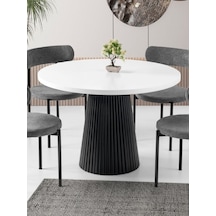 Milas Natural Ahşap Bohem Yemek Masası 120x120 Beyaz - Siyah