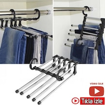 Pantolon Askılık 5 Li Hareketli Askı Hareketli 5 Li Askı Gümüş - Siyah