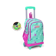 Coral High Kids Su Yeşili Neon Pembe Flamingo Desenli Üç Bölmeli Okul Çantası 23131