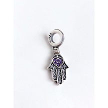 Gümüş Işıltılı Mor Fatıma Eli Pan Tasarım Bileklik Uyuml Charm